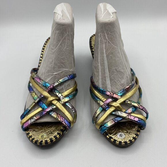 Mussi Sandalia Colombian Multicolor Metallic Slip-On Sandals Women's Size 6 - Picture 1 of 7